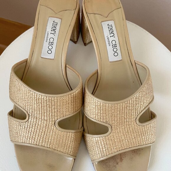 Jimmy Choo Ellison Slide Sandal Nordstrom Exclusive in Raffia Desert size 40 - Picture 5 of 6